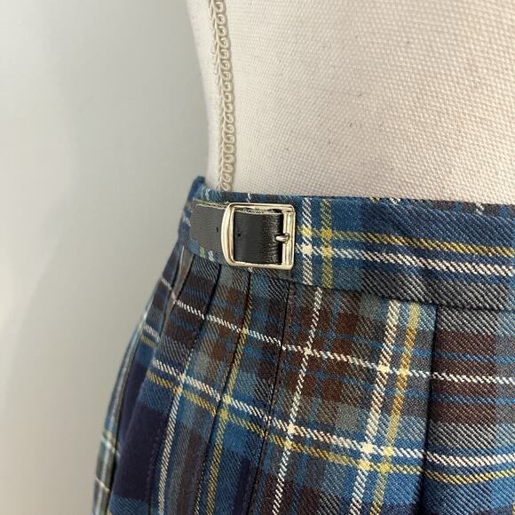 O'Neil of Dublin Wrap Skirt Women's Size 10 Blue Brown Plaid Wool Pleated Fringe - Picture 5 of 11